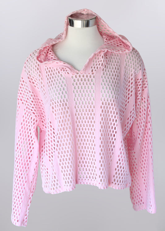 Open Knit Hooded Pullover