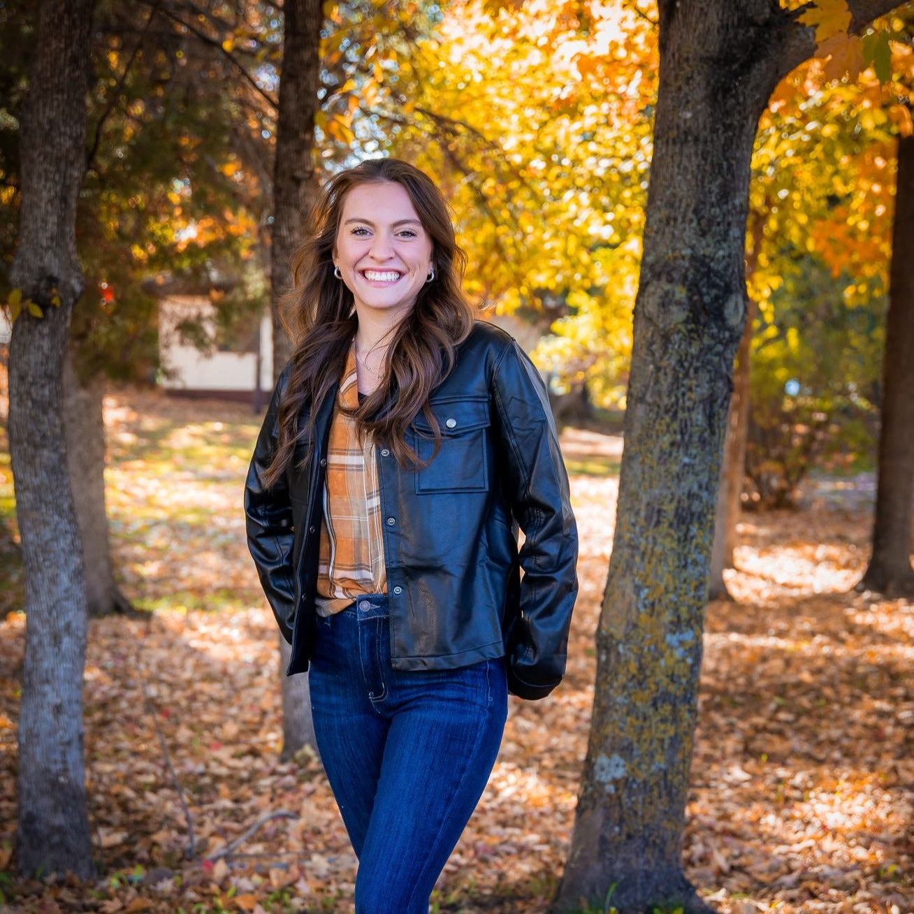 Black Faux Leather Jacket with Pockets