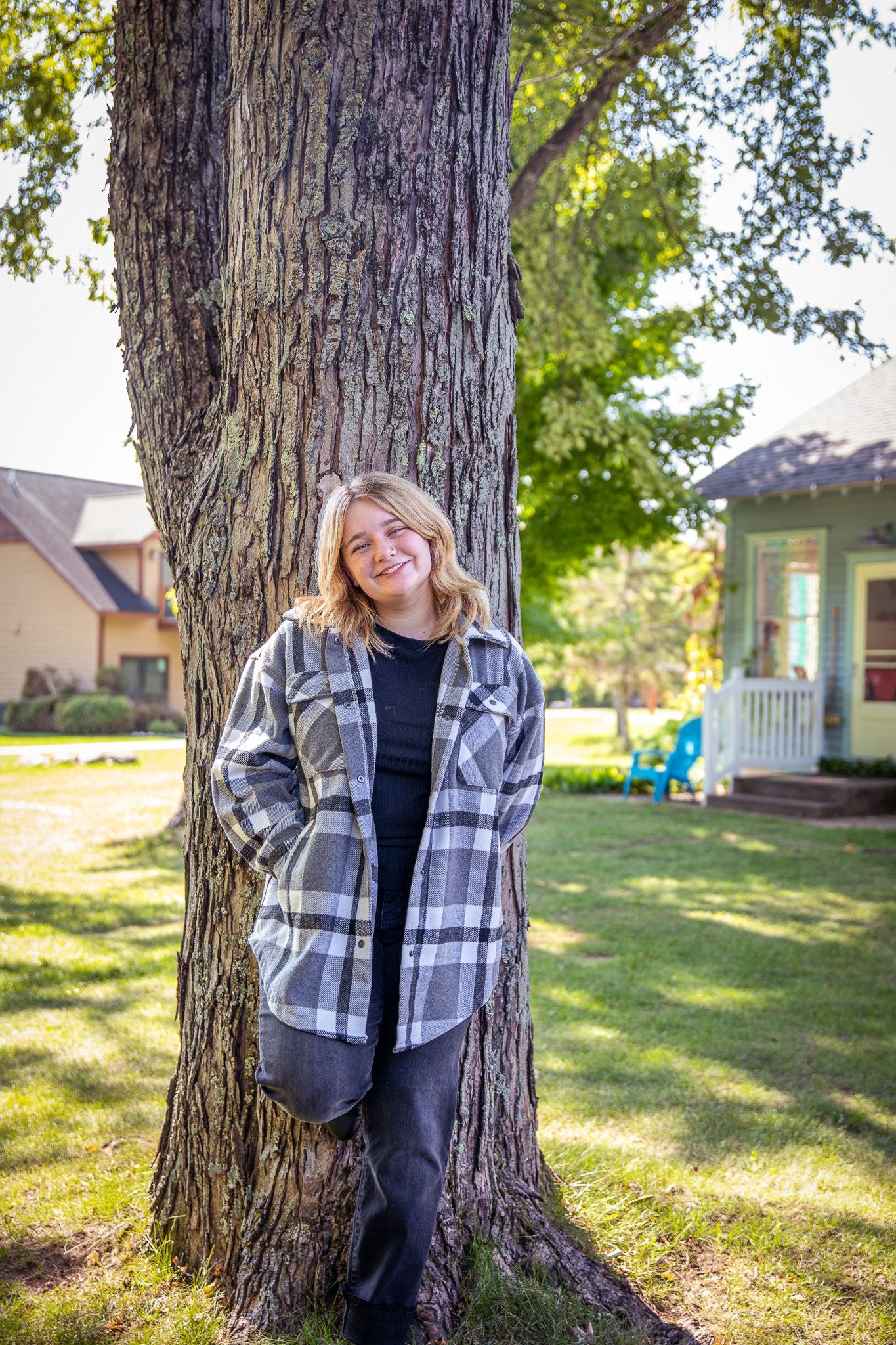 Women's Grey Plaid Shaket