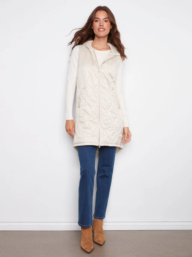 Pearlized Long Hooded Vest