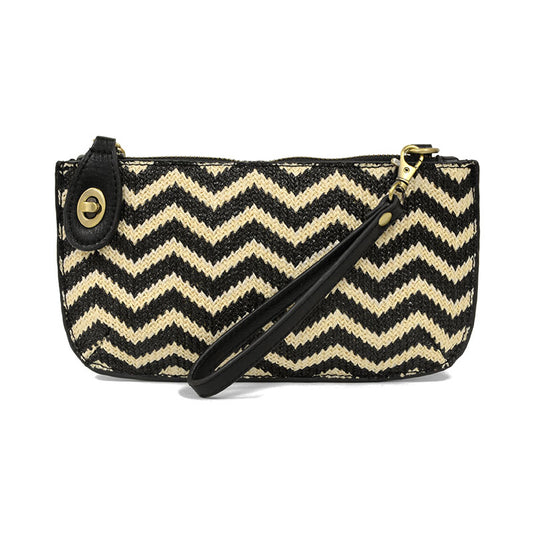 Straw Mini Crossbody Wristlet - Black/Cream