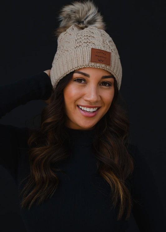 Coffee Weather -Tan Knit Pom Hat