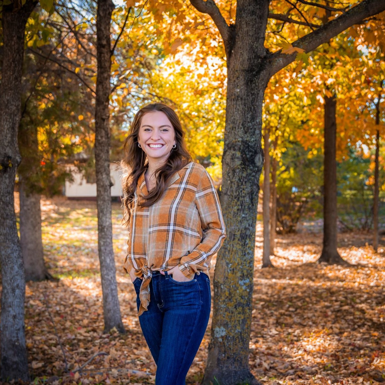 Pumpkin Washed Plaid Tie Shirt