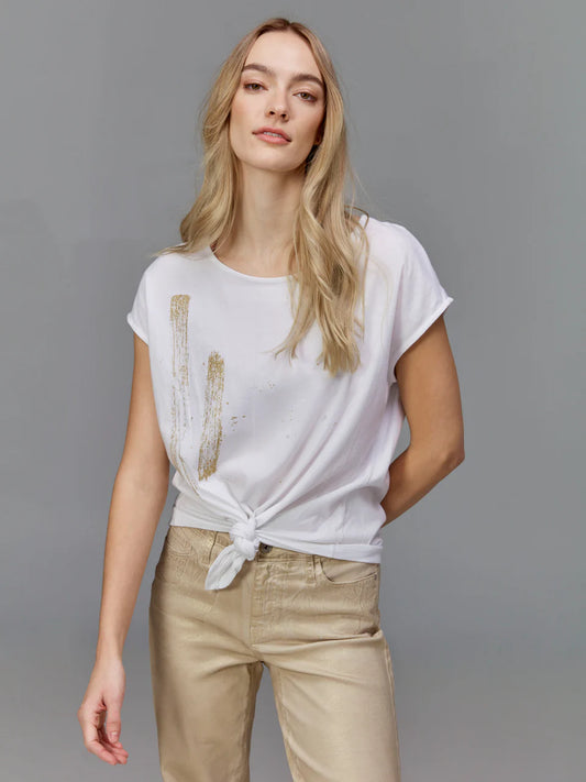Foil Print Front Knot Top -Metallic