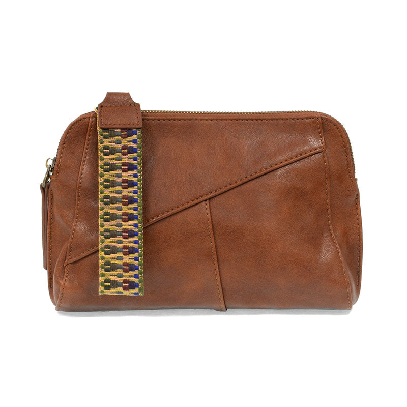 Gigi Crossbody with Woven Wristlet Strap - Saddle