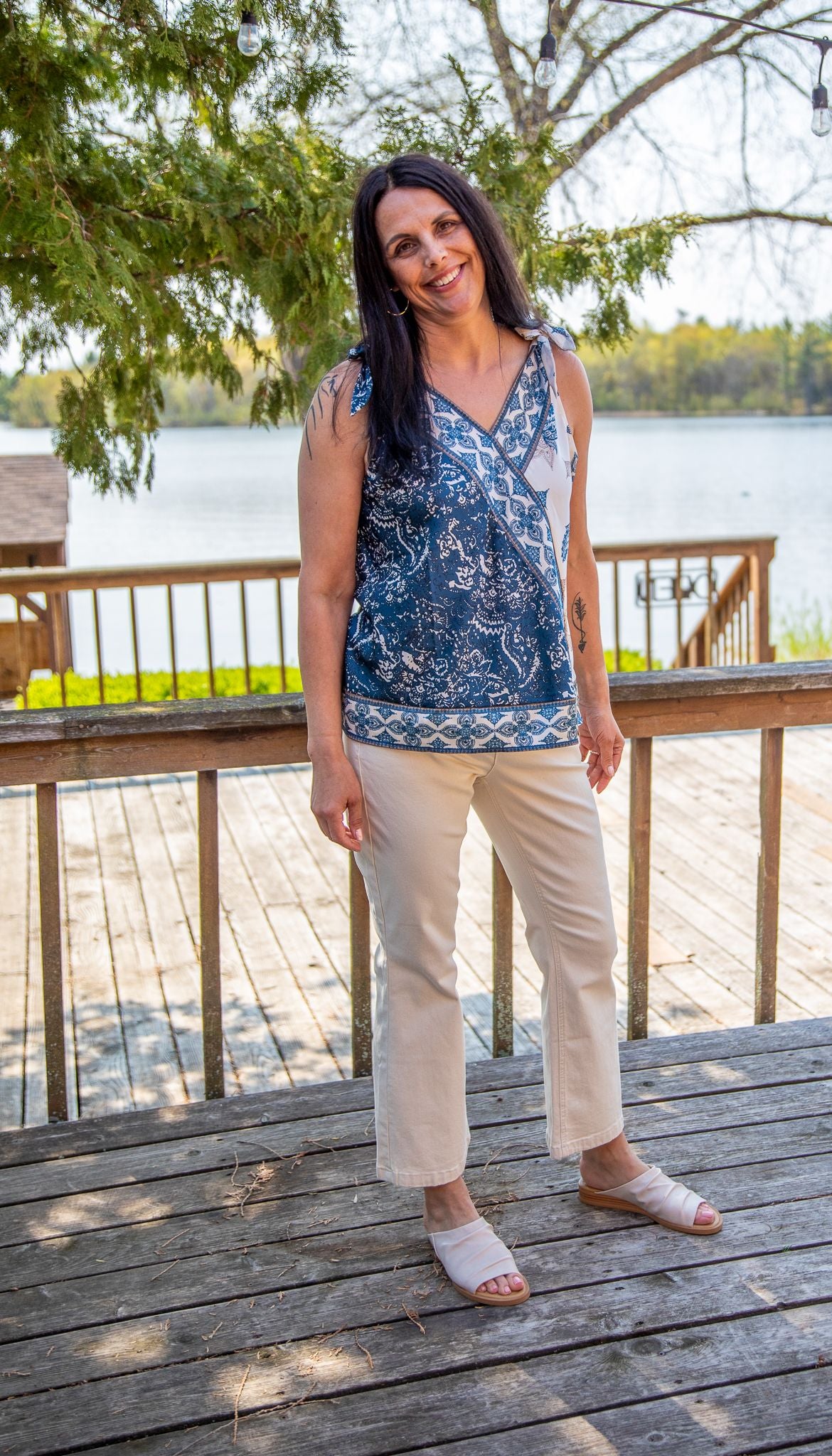 Paisley V-Neck W/ Knot on Shoulder