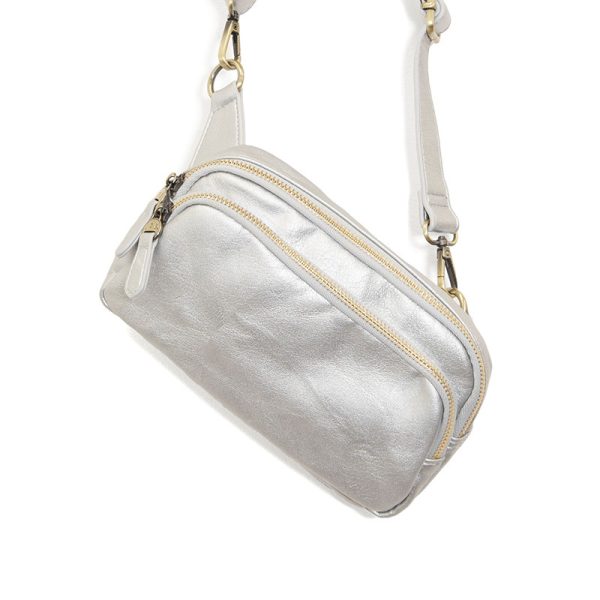 Silver: Kylie Double Zip Sling Belt Bag