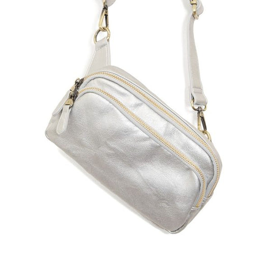 Kylie Double Zip Sling Belt Bag - Silver