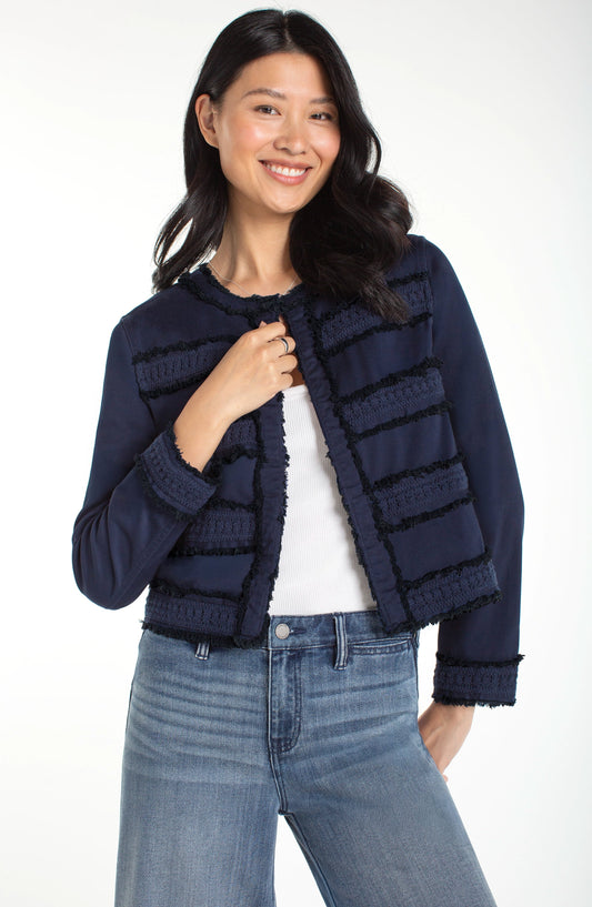 Collarless Jacket w/Fray & Lace