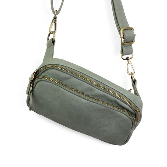 Kylie Double Zip Sling Belt Bag: Sage