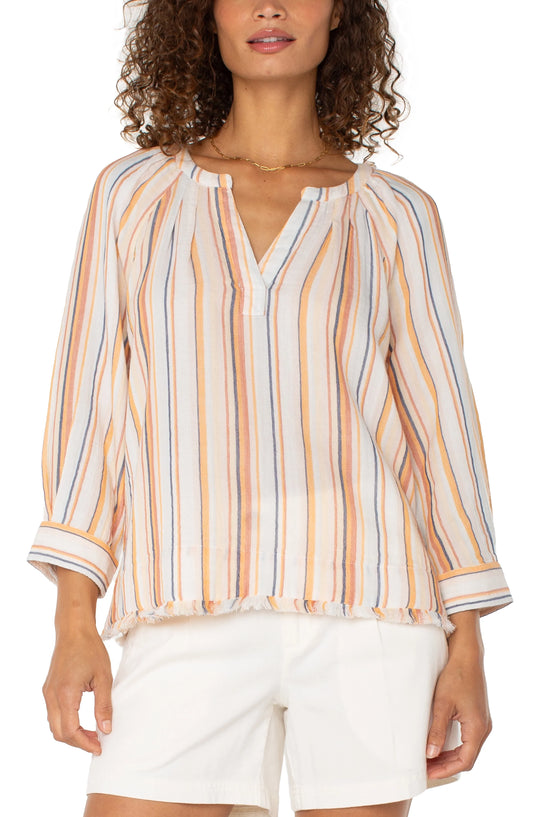 3/4 Sleeve Raglan Top w/ Fray Hem