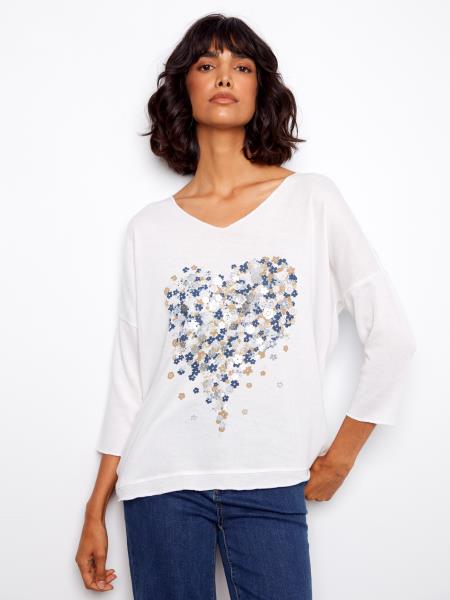 Printed Heart V-Neck Top