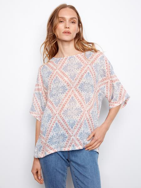 Printed Dolman Cotten Blend Blouse