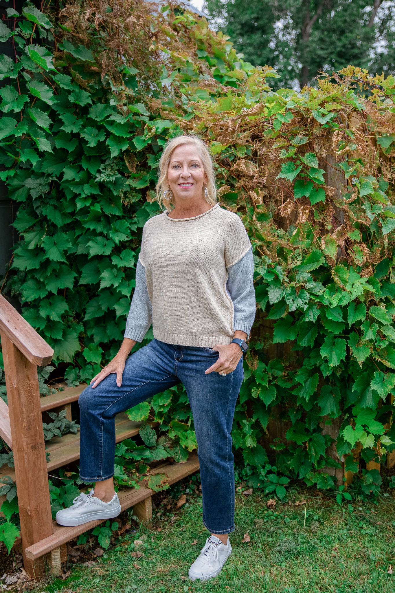 3/4 Sleeve Crew Neck Sweater