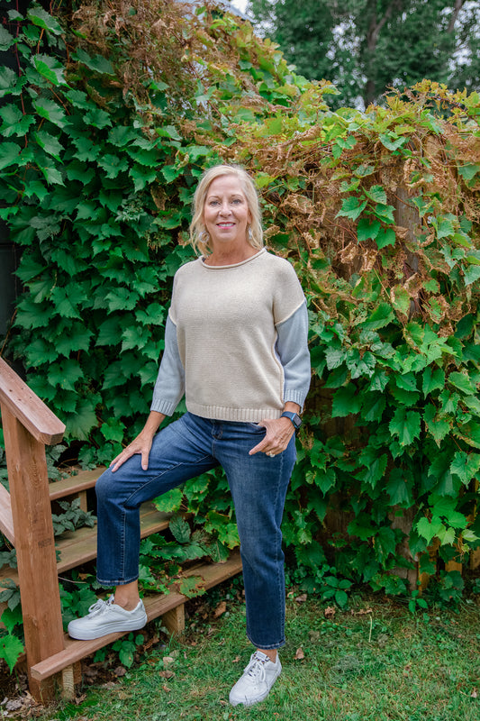 3/4 Sleeve Crew Neck Sweater