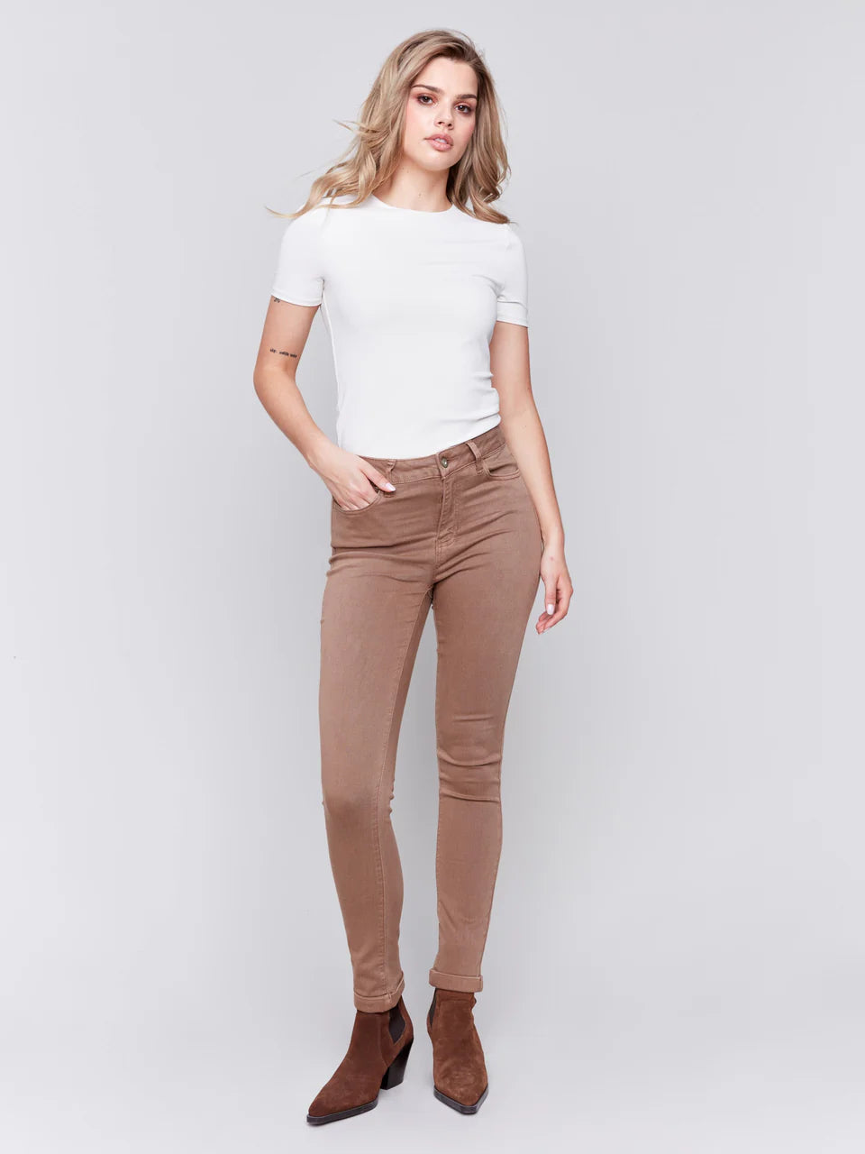 Cuffed Hem Twill Jeans