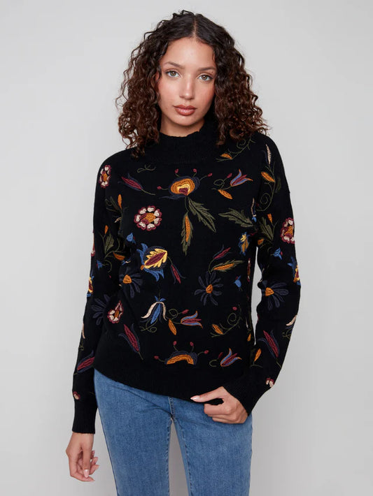 Embroidered Mock Neck Sweater