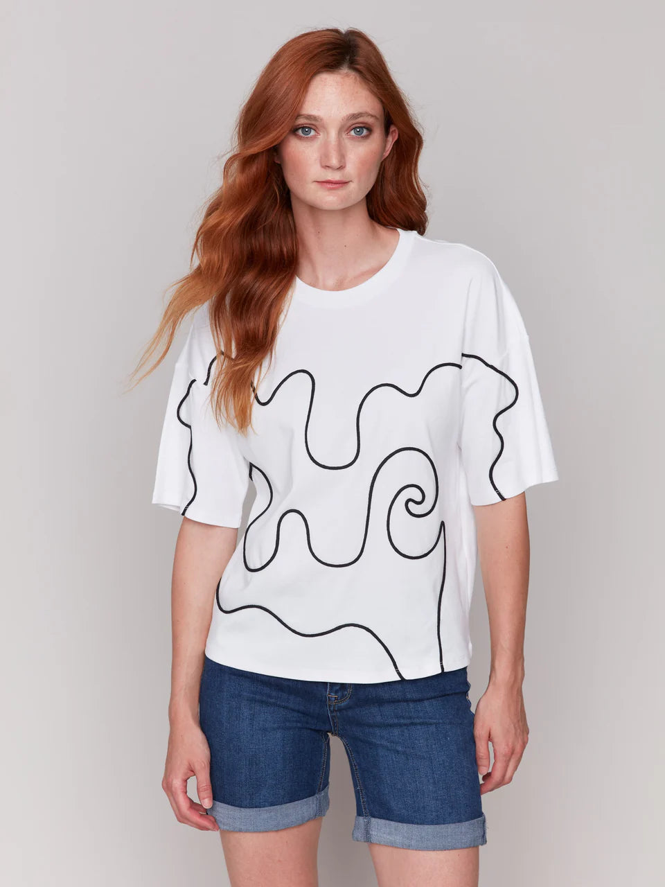 Relaxed Fit T-Shirt with Soutache Detail - White