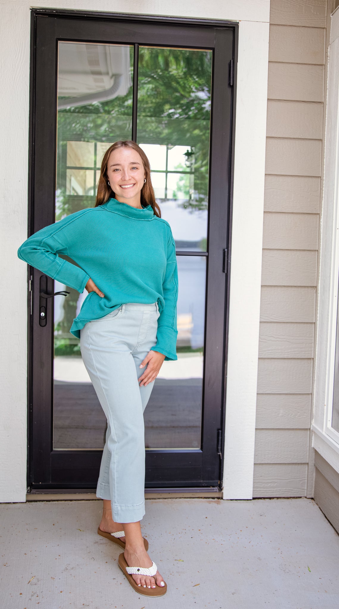 Waffle Knit Crop Mock Neck - Alpine