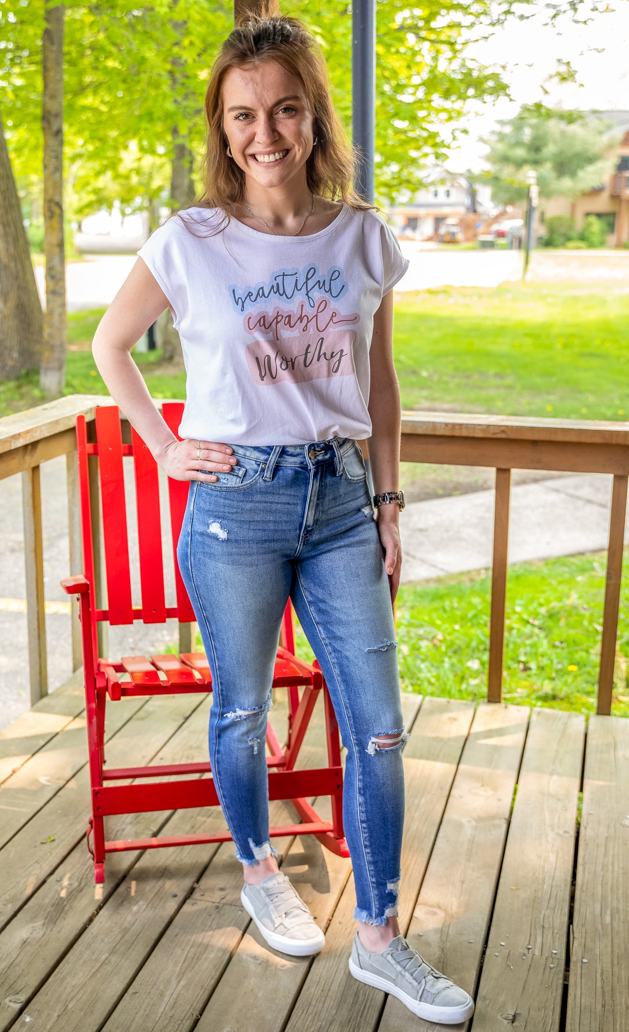 Front Knot T-shirt Beautiful, Capable, Worthy