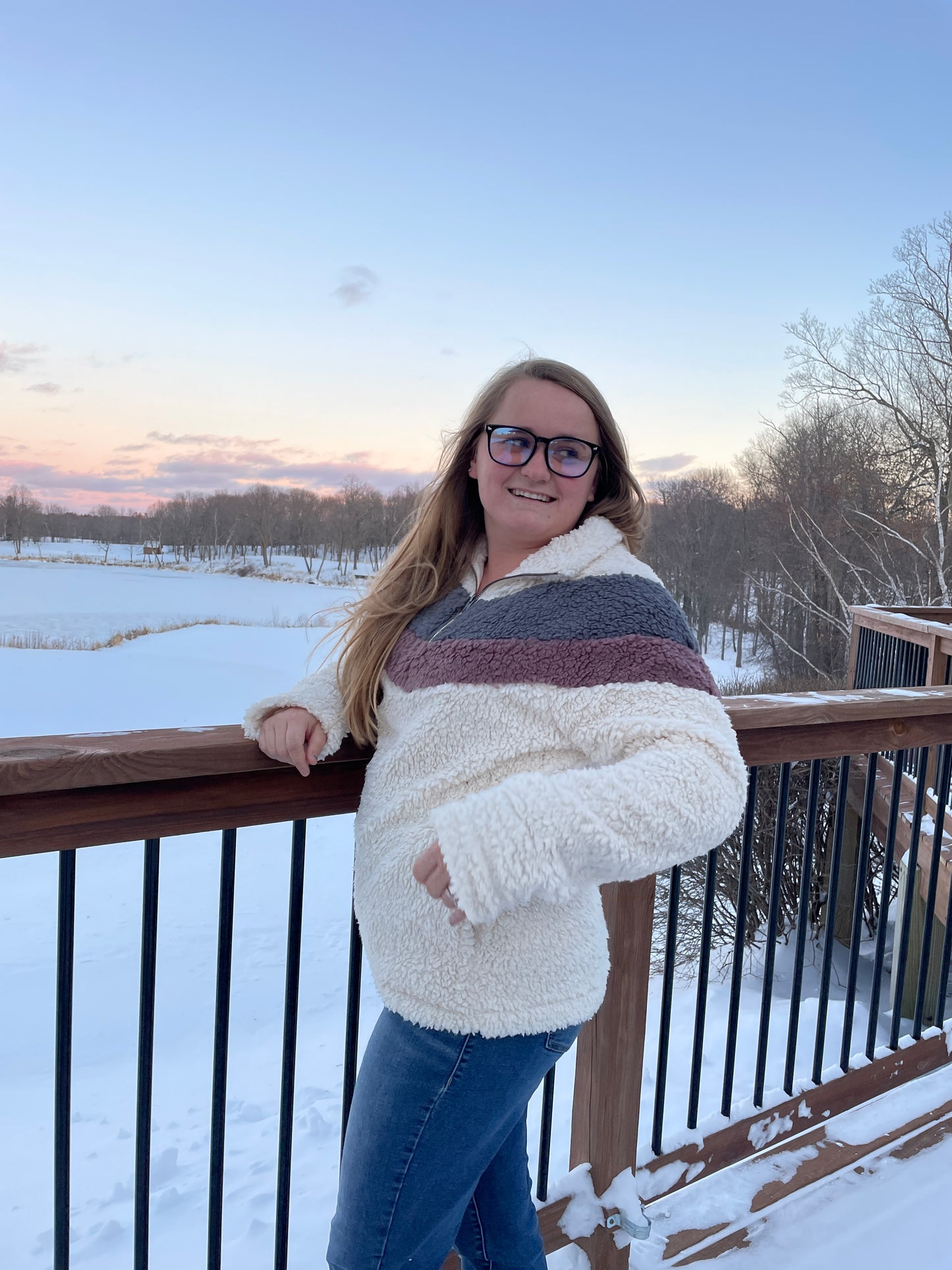 Zip Up Chevron Sherpa Sweater