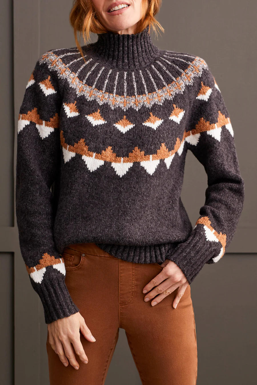 Mock Neck Intarsia Sweater