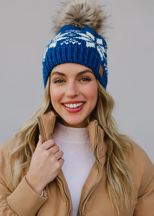 Blue Knit Snowflake Hat