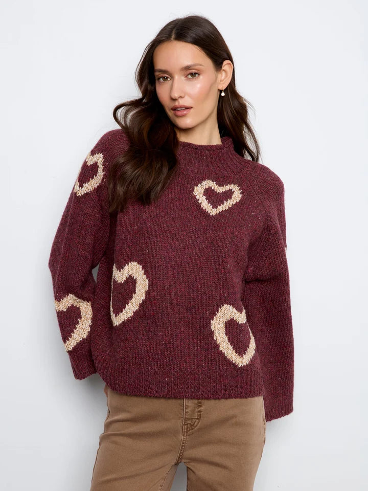 Mock Neck Heart Sweater
