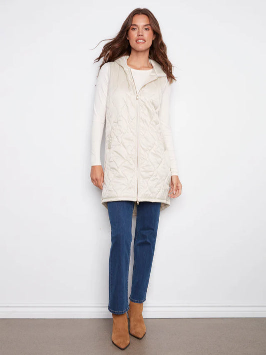 Pearlized Long Hooded Vest