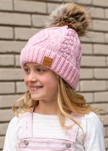 Kids Pink Cable Knit Hat