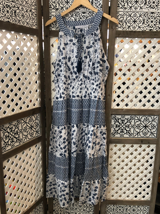 Halter Maxi Dress - Blue/White