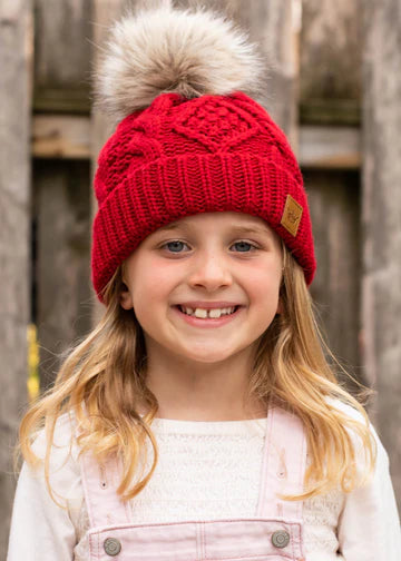 Kids Red Cable Knit Hat