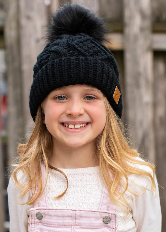 Kid's Black Cable Knit Hat