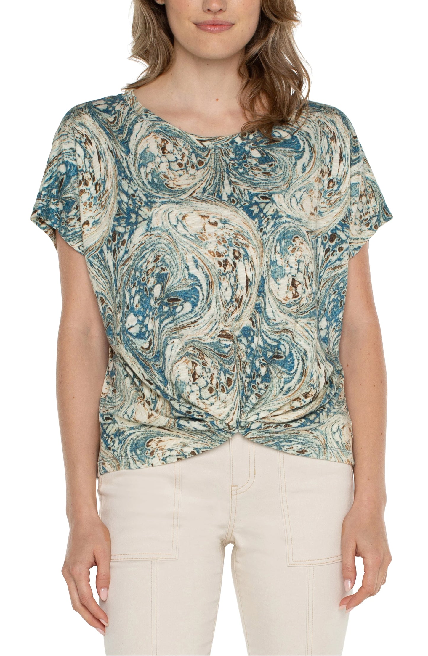 Ocean Blue with Twisted Front Detail Blouse