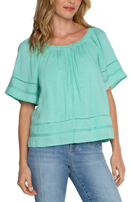 Mint Cropped Bell Sleeve Woven Top