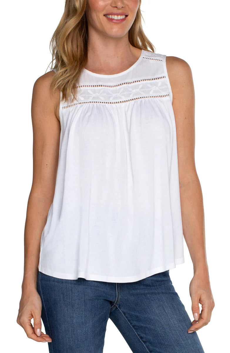 White Embroidered Sleeveless Tank