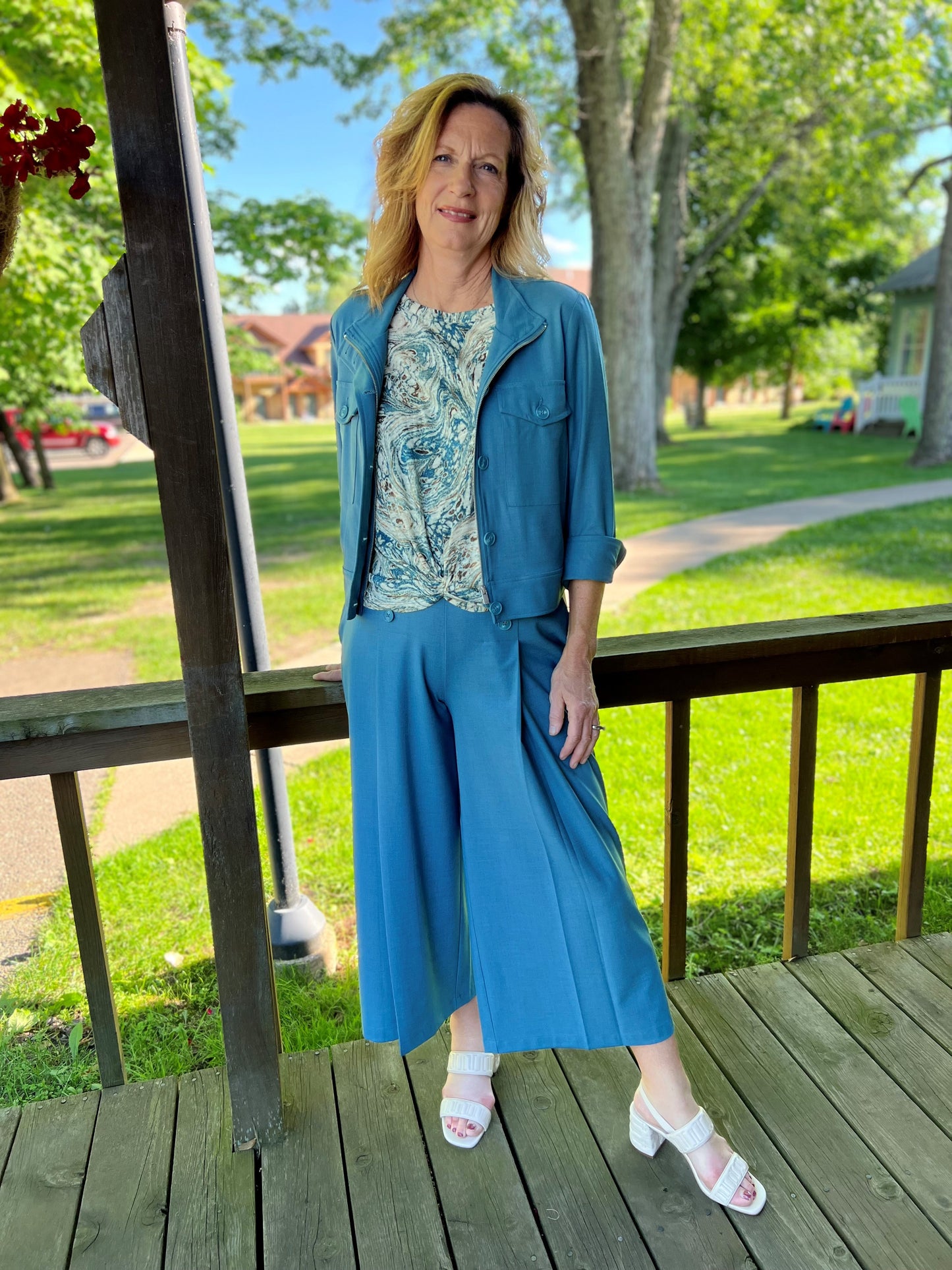 Ocean Blue with Twisted Front Detail Blouse