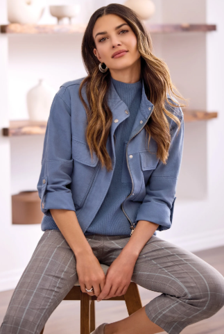 Slub Twill Zip-Front Mock Neck Jacket