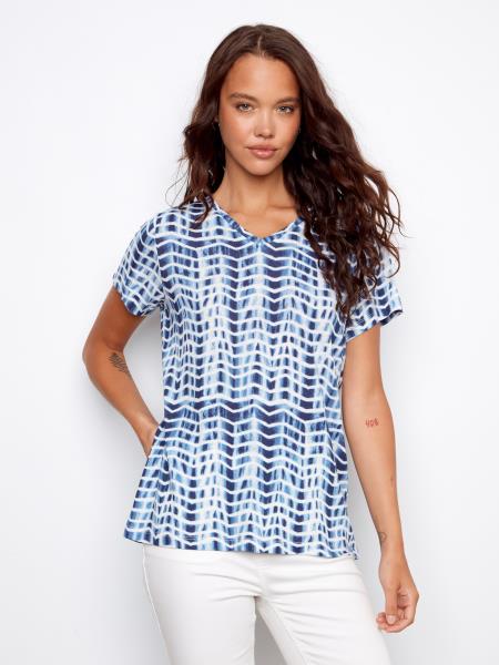 Printed Linen Zig Zag Tee