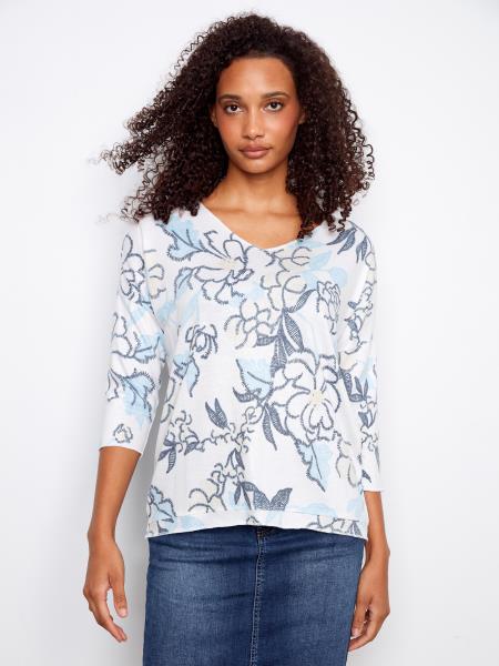 Printed Windflower V-Neck Top