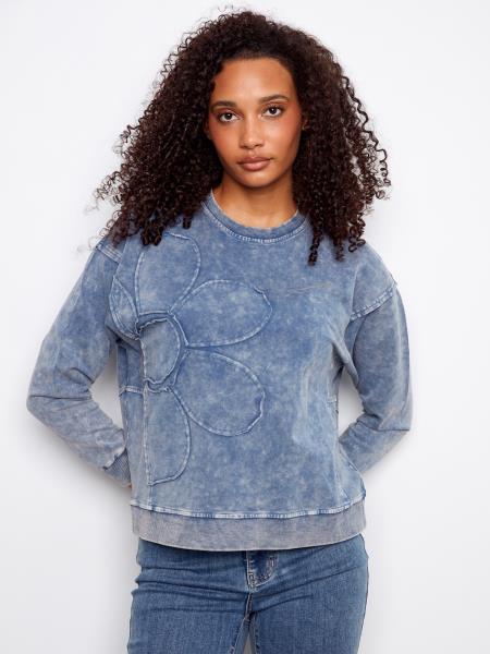 Denim Top with Flower Applique