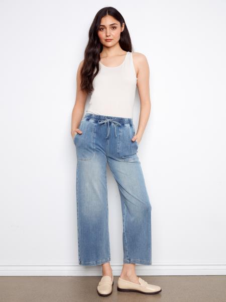 Wide Leg Jogger Pants - Medium Blue