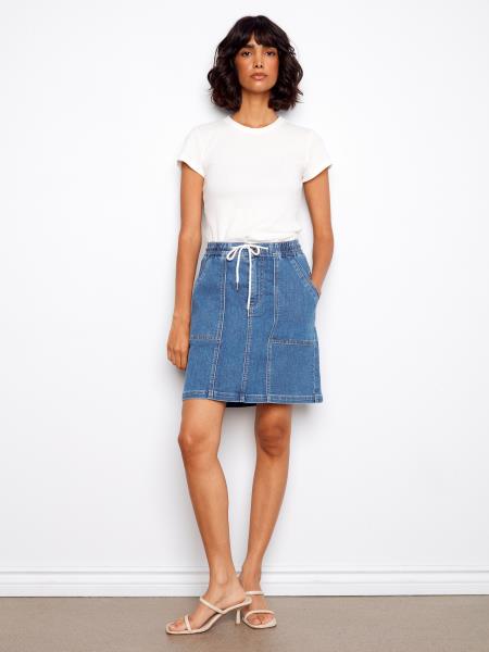 Drawstring Denim Skort