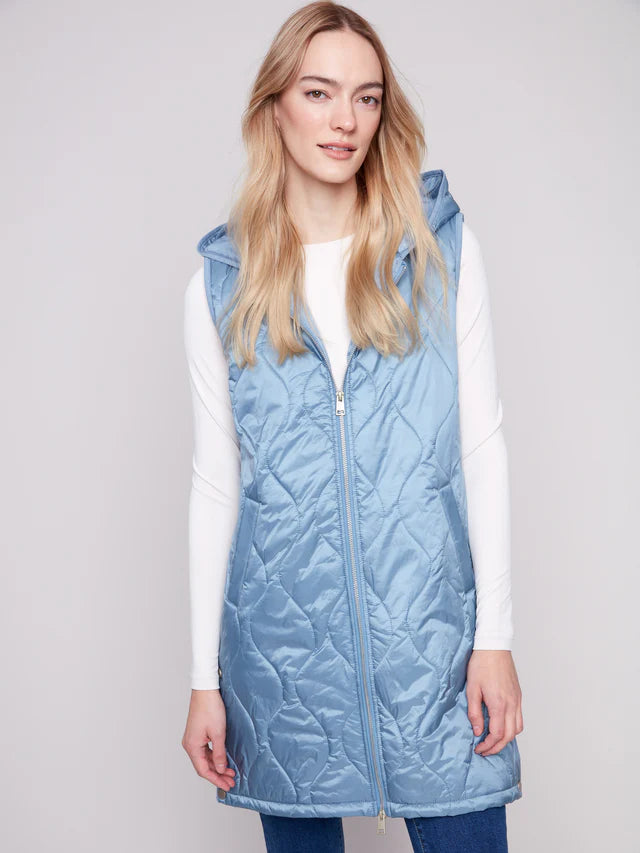 Pearlized Long Hooded Vest