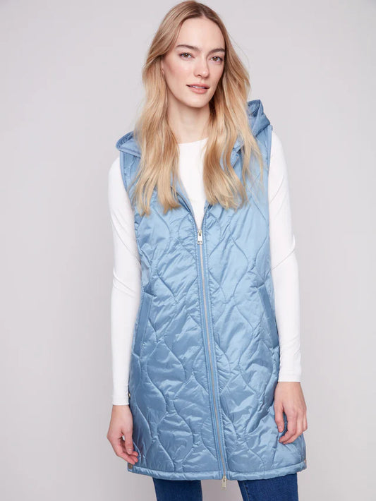 Pearlized Long Hooded Vest
