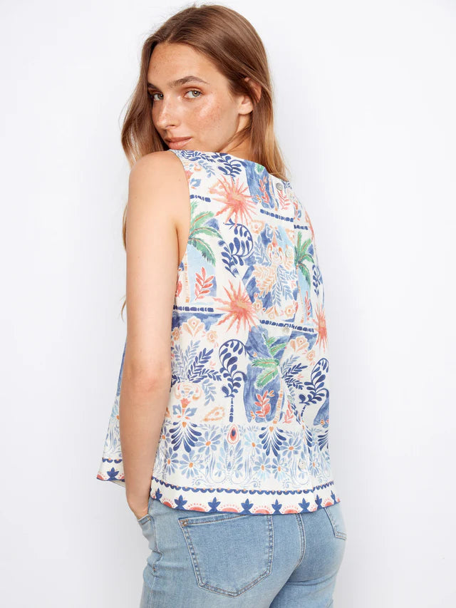 Sleeveless Blouse w/Back Button Detail