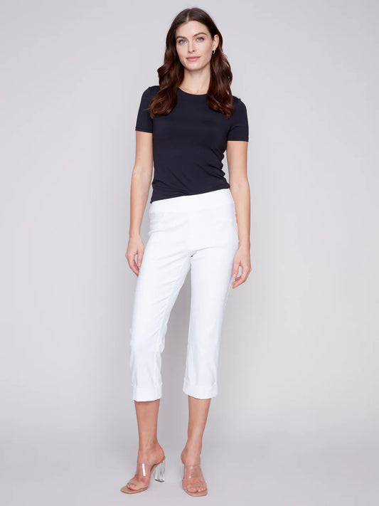 White Stretch Pull On Capri Pants