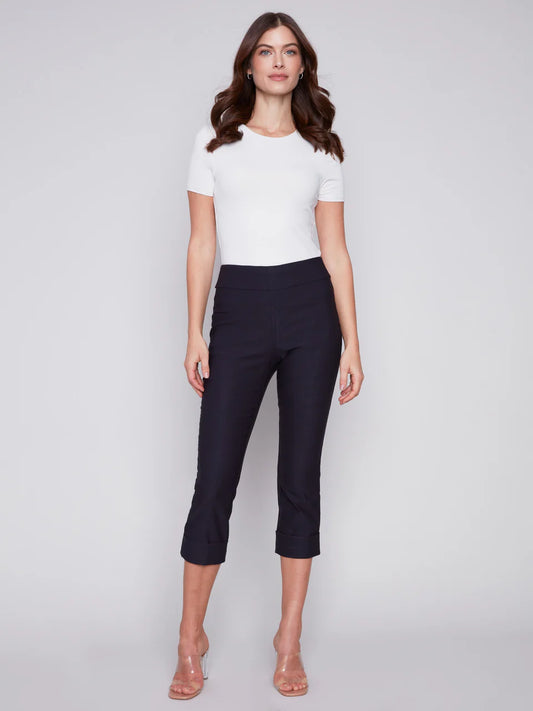 Navy Stretch Pull On Capri Pants