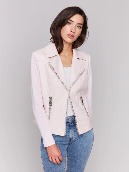 Faux Leather and Rib Jacket
