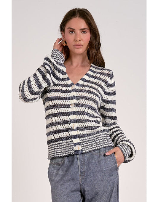 Navy Stripe  Cardigan Sweater